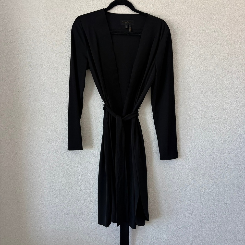 Donna Karan New York Black Wrap Dress Women's M – Long Sleeve Jersey Tie Waist